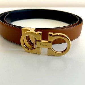 Reversal black and tan thinner Ferragamo belt